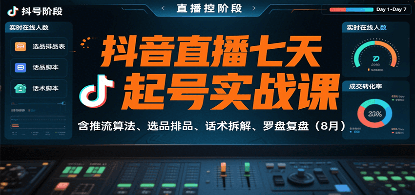 抖音直播七天起号实战课：含推流算法、选品排品、话术拆解、罗盘复盘(8月)-创新社-资源网-最新项目分享网站