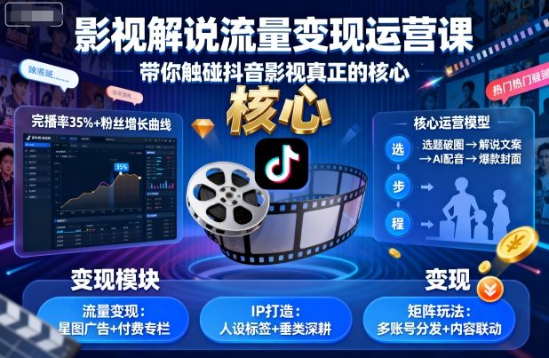 影视解说流量变现运营课，带你触碰抖音影视真正的核心-创新社-资源网-最新项目分享网站