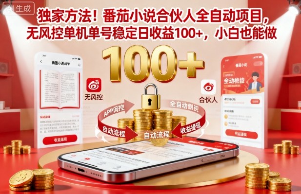 独家方法!番茄小说合伙人全自动挂G项目,无风控单机单号稳定日收益100+,小白也能做【揭秘】-创新社-资源网-最新项目分享网站