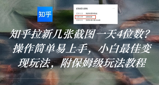 知乎拉新几张截图一天4位数？操作简单易上手，小白最佳变现玩法，附保姆级玩法教程-创新社-资源网-最新项目分享网站