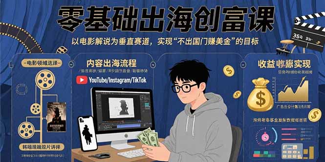 零基础出海创富课：以电影解说为垂直赛道，实现不出国门赚美金的目标-创新社-资源网-最新项目分享网站