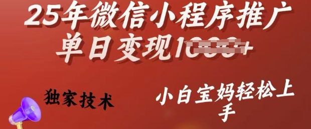 25年微信小程序推广单日变现多张，独家技术，小白宝妈轻松上手【揭秘】-创新社-资源网-最新项目分享网站