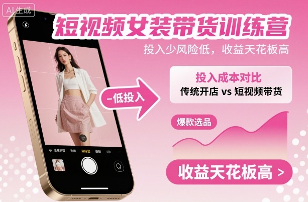 短视频女装带货训练营,投入少风险低,收益天花板高-创新社-资源网-最新项目分享网站