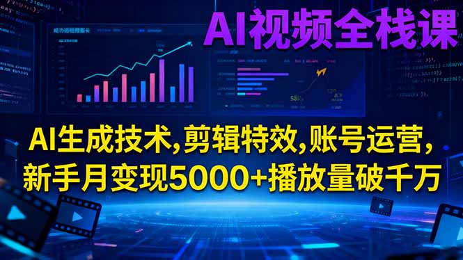 AI视频全栈课:AI生成技术,剪辑特效,账号运营,新手月变现5000+播放量破千万-创新社-资源网-最新项目分享网站