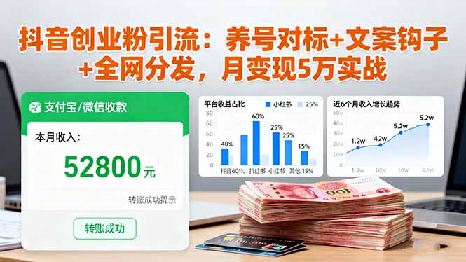 抖音创业粉引流:养号对标+文案钩子+全网分发,月变现5万实战-创新社-资源网-最新项目分享网站
