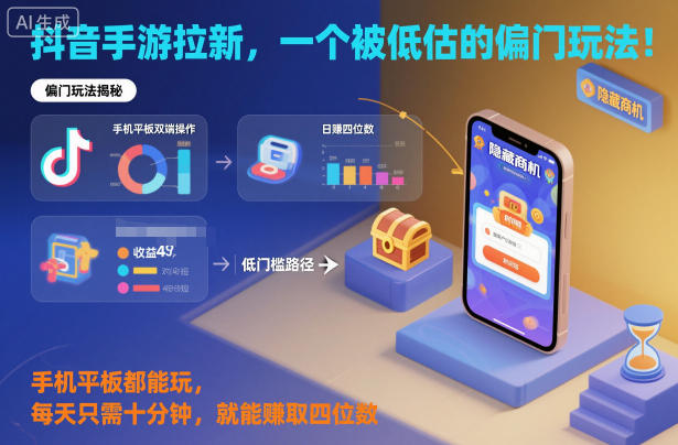 抖音手游拉新，一个被低估的偏门玩法！手机平板都能玩，每天只需十分钟，就能賺取四位数【揭秘】-创新社-资源网-最新项目分享网站
