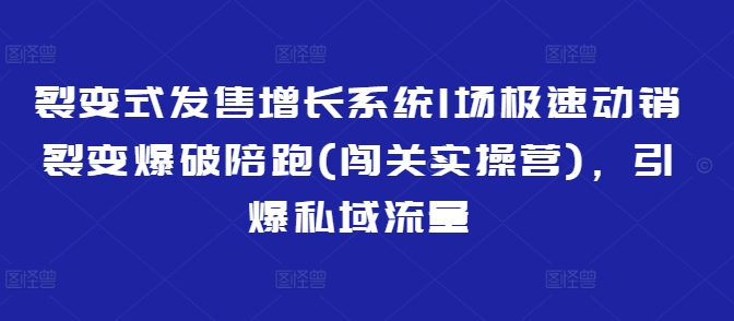 裂变式发售增长系统1场极速动销裂变爆破陪跑(闯关实操营)，引爆私域流量-创新社-资源网-最新项目分享网站