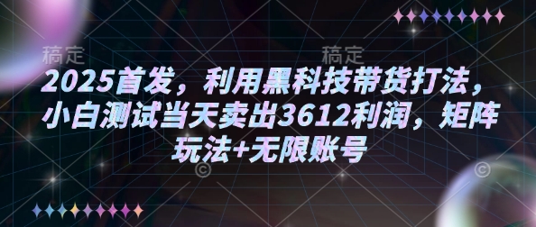 2025首发，利用黑科技带货打法，小白测试当天卖出3612利润，矩阵玩法+无限账号【揭秘】-创新社-资源网-最新项目分享网站