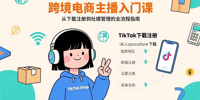 跨境电商主播入门课，TikTok下载注册，支付工具配置，社媒账号管理全流程-创新社-资源网-最新项目分享网站