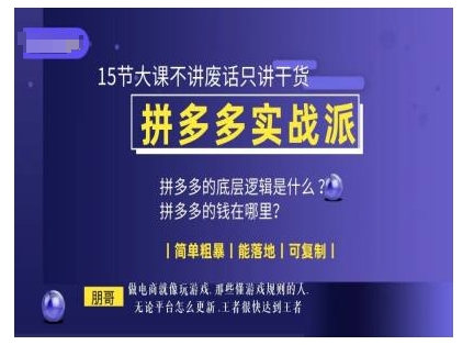 朋哥电商(拼多多实战派)，15节大课不讲废话只讲干货，简单粗暴 能落地 可复制-创新社-资源网-最新项目分享网站