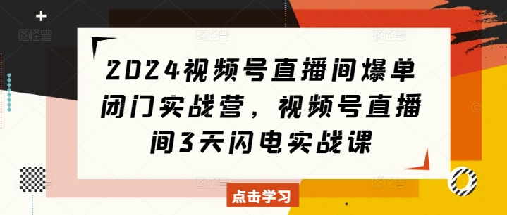 2024视频号直播间爆单闭门实战营，视频号直播间3天闪电实战课-创新社-资源网-最新项目分享网站