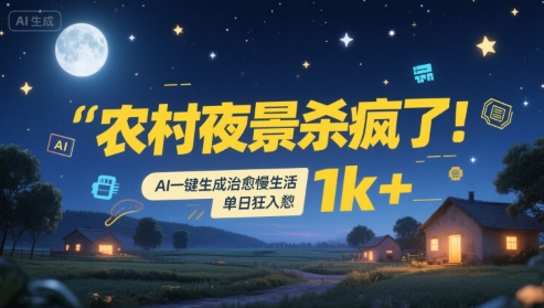 农村夜景杀疯了！AI一键生成治愈系慢生活，单日狂入1k+-创新社-资源网-最新项目分享网站