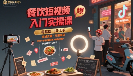餐饮短视频入门实操课，引爆同城流量，打爆单店-创新社-资源网-最新项目分享网站
