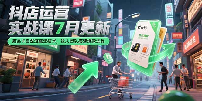 抖店运营实战课7月更新，商品卡自然流截流技术，达人团队搭建爆款选品-创新社-资源网-最新项目分享网站